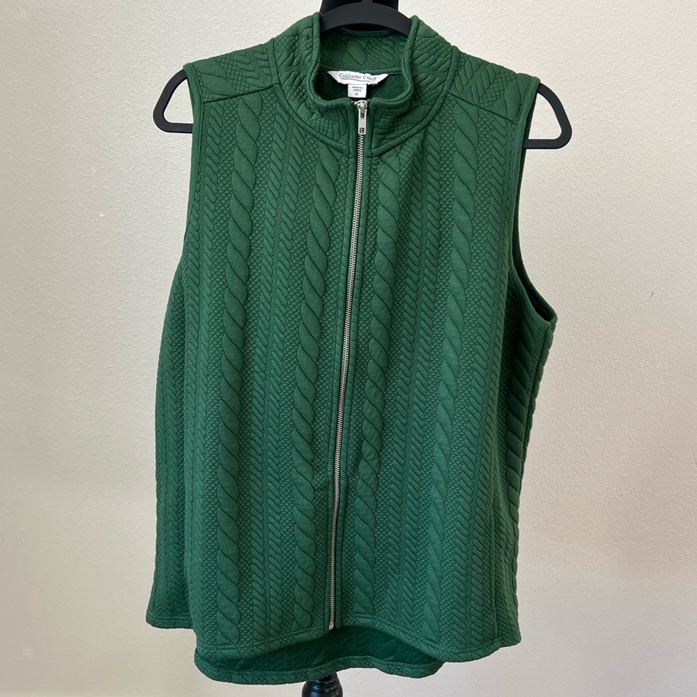 Coldwater Creek  Green Cable Knit Vest with Zipper size XL